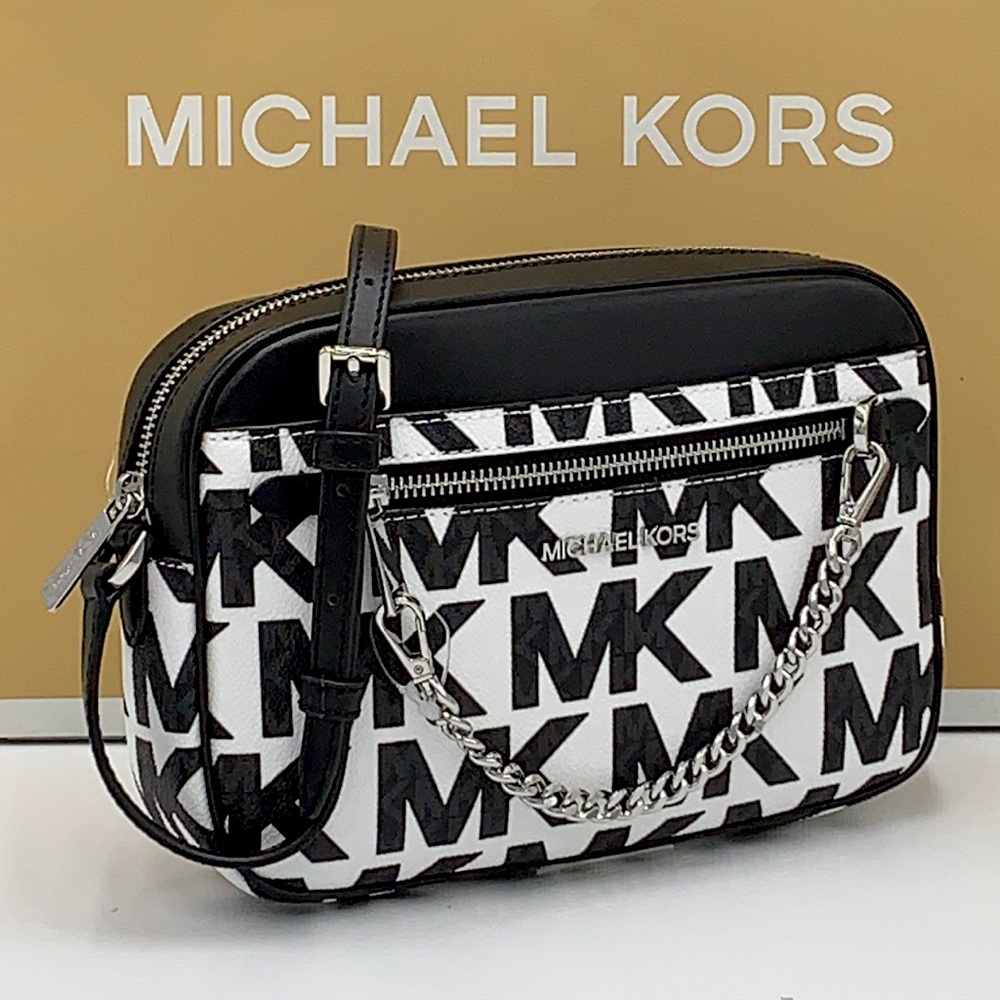 MICHAEL KORS LARGE EAST WEST ZIP CHAIN XBODY OPTIC WHITE